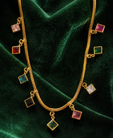 Multicolor Square Charm Gold-Tone Necklace