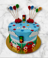 Colorful Car & Balloon Fondant Theme Vanilla Cake