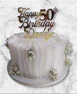 Golden 50th Birthday White Wafer Paper Sail Cake