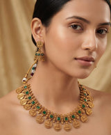 Green Temple Coin Necklace and Earrings Set