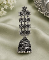 Floral Jhumka Silver Tone Earrings