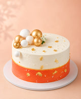 Personalized Family Photo Cake with Gold Spheres & Edible Gold Leaf