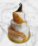 Royal Gold Cascade Three-Tier Vanilla Wedding Cake
