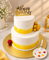 Golden Yellow Brushstroke Two-Tier Artist Birthday Cake