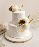 White Lace Textured Two-Tier Floral Wedding Cake