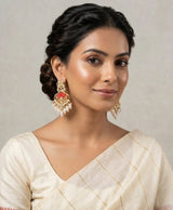 Gold-Tone Red Pearl Drop Earrings