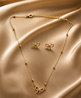 Elegant Gold Bow Necklace & Matching Earrings Set