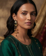 Emerald Green Floral Chain Drop Earrings
