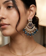 Royal Blue Kundan Chandbali Earrings