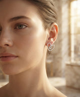 Silver Crystal Double Heart Stud Earrings