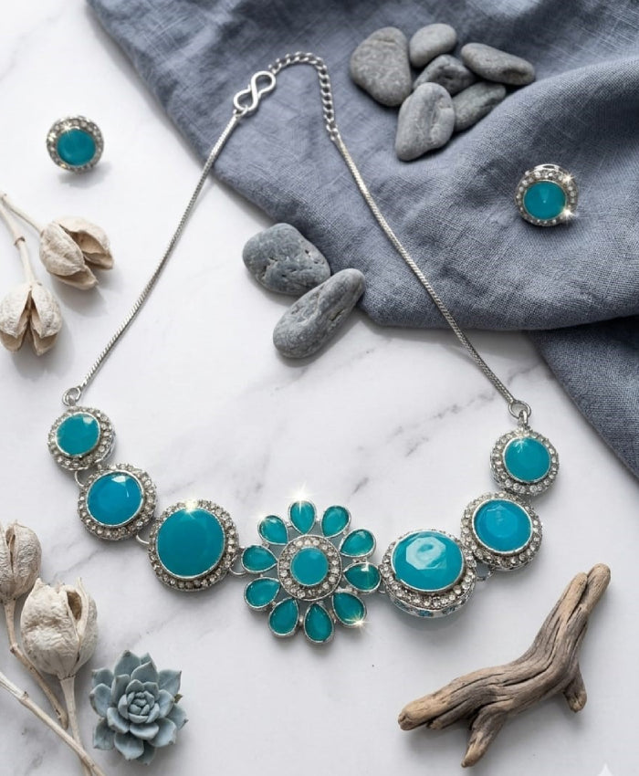 Aqua Bloom Turquoise Statement Necklace Set