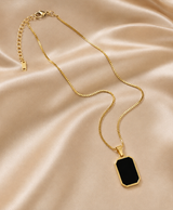 GOLD-TONE BLACK RECTANGULAR PENDANT NECKLACE