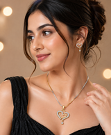 Elegant Two-Tone Heart Necklace & Earrings Jewellery Set