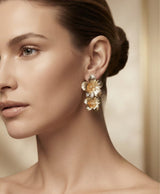Golden Double Bloom Floral Earrings