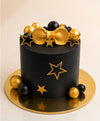 Charcoal Grey & Metallic Gold Bow Birthday Cake