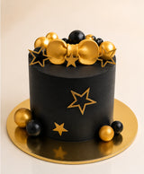 Charcoal Grey & Metallic Gold Bow Birthday Cake