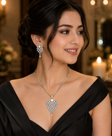 Pearl Leaf Pendant Necklace & Drop Earrings Jewellery Set