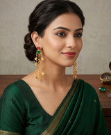 Green Enamel Coin Chain Drop Earrings