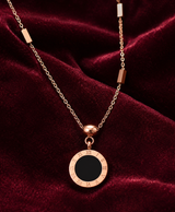 Rose-Gold Tone Black Roman Numeral Circle Pendant Necklace