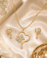 Heart & Floral Gold-Tone Necklace with Matching Earrings