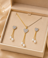 Elegant Heart Pearl Drop Necklace & Earrings Set