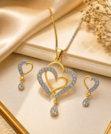 Elegant Two-Tone Heart Necklace & Earrings Jewellery Set