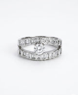 Silver-Tone Double Band Crystal Statement Ring