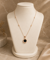 Rose-Gold Tone Black Roman Numeral Circle Pendant Necklace