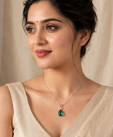 Elegant Teardrop Green Gemstone Pendant Necklace – Silver-Tone Chain