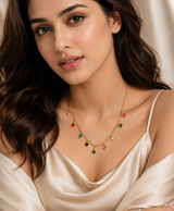 Multicolor Square Charm Gold-Tone Necklace