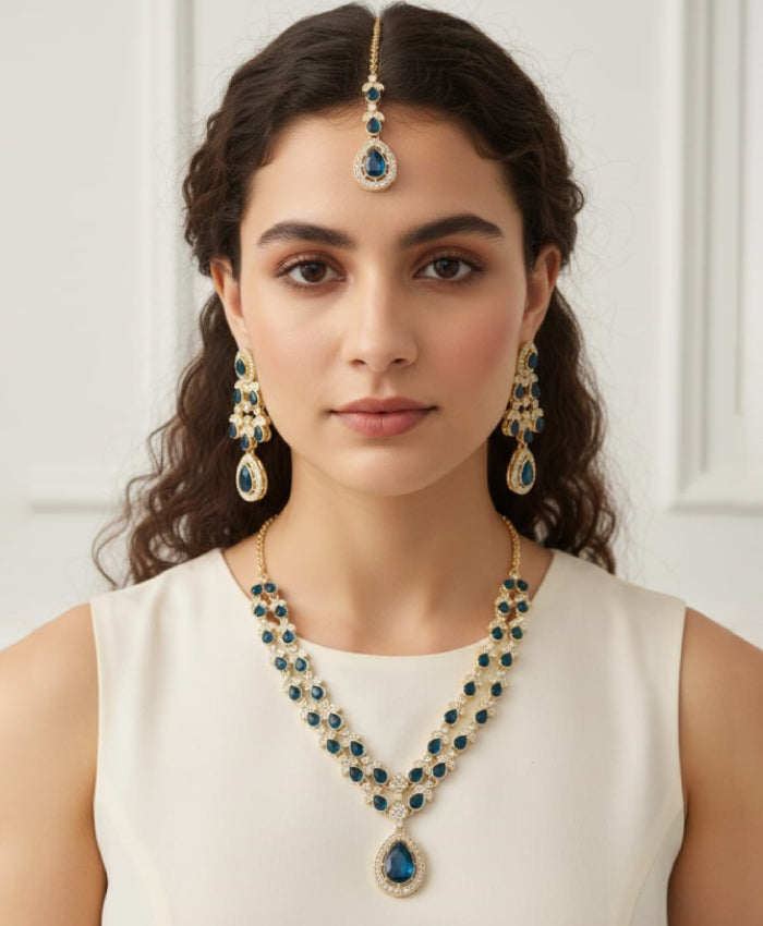 Neelanjali Royal Blue Crystal Necklace Set