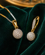 Two-Tone Round Pavé Pendant Necklace with Matching Drop Earrings – Elegant Jewellery Set for Women