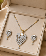 Pearl Leaf Pendant Necklace & Drop Earrings Jewellery Set