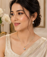 Two-Tone Round Pavé Pendant Necklace with Matching Drop Earrings – Elegant Jewellery Set for Women