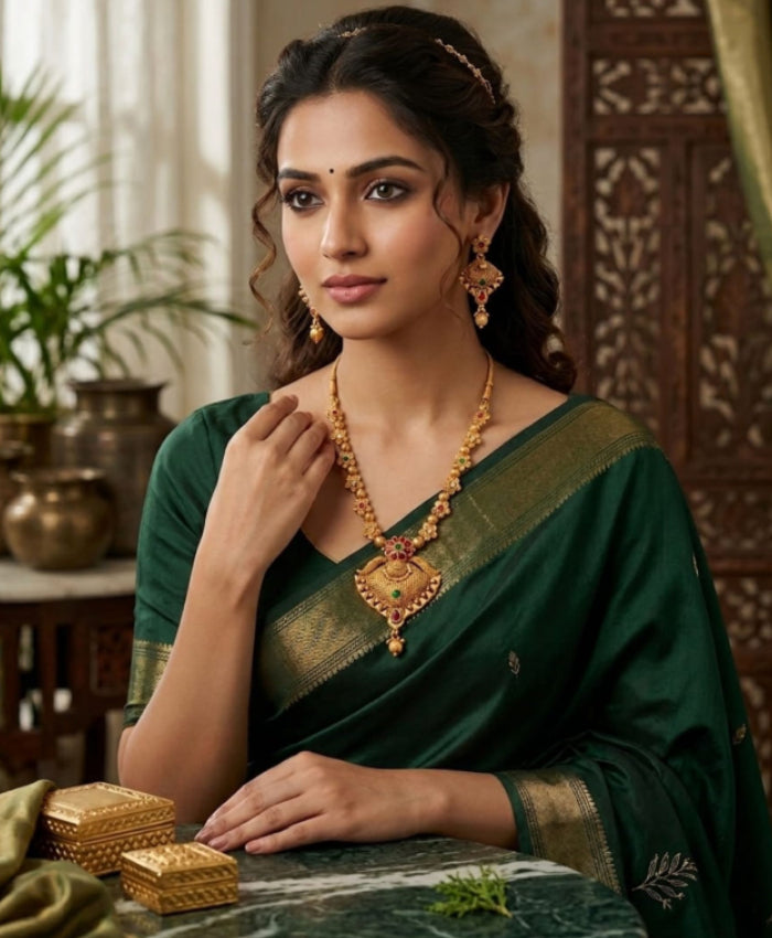 Rajshree Antique Gold Temple Necklace & Earrings Set