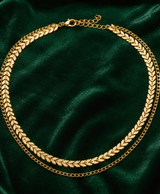 Gold-Tone Double-Layer Herringbone Chain Necklace