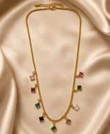 Multicolor Square Charm Gold-Tone Necklace