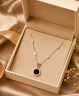 Rose-Gold Tone Black Roman Numeral Circle Pendant Necklace