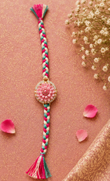Pastel Pink Floral Braided Designer Rakhi