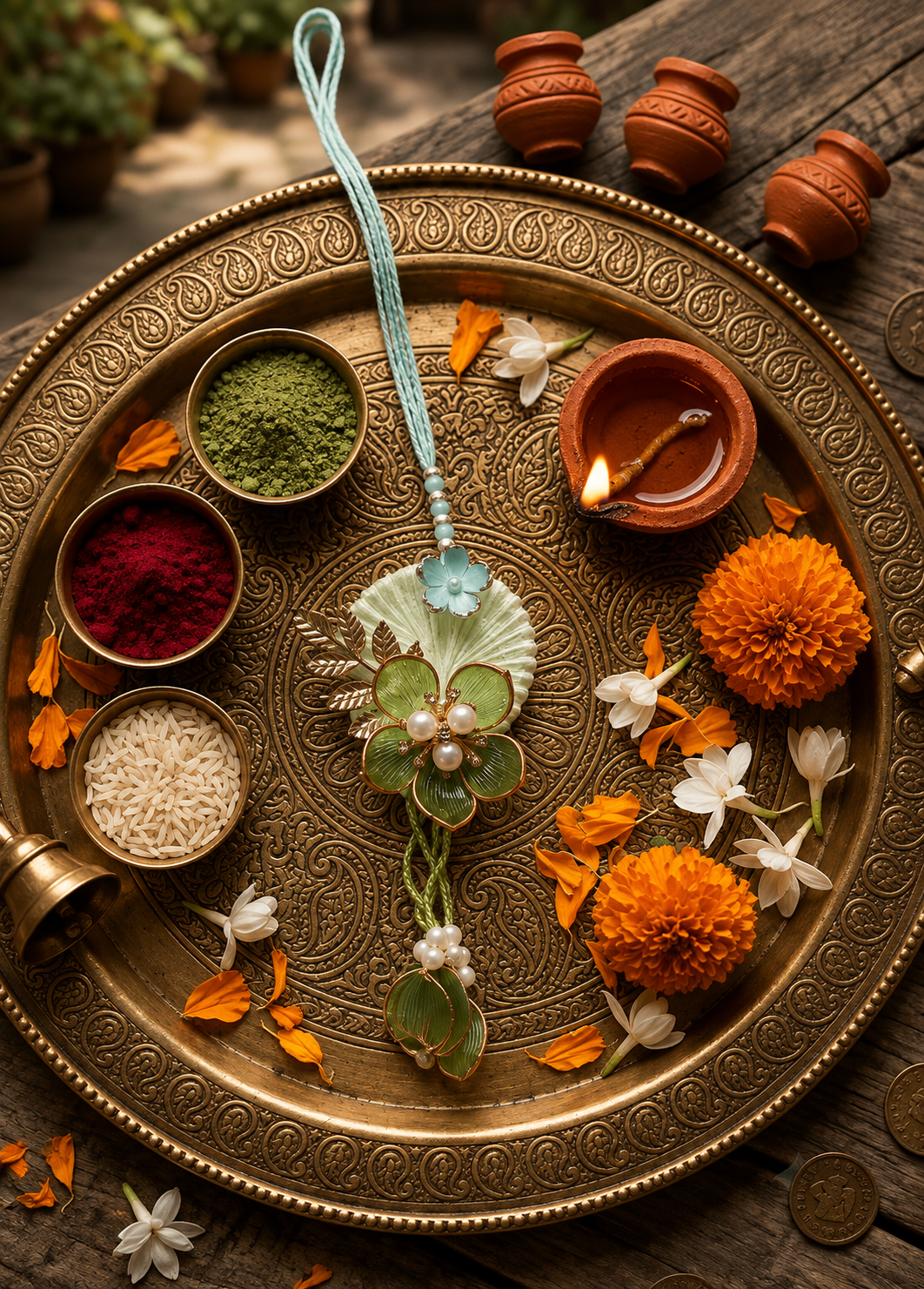 Mint Green Floral Designer Lumba Rakhi