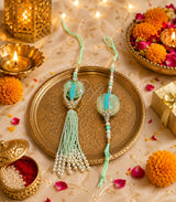 Aarohi Mint Peacock Pearl Rakhi Set