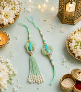 Aarohi Mint Peacock Pearl Rakhi Set