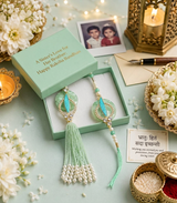 Aarohi Mint Peacock Pearl Rakhi Set