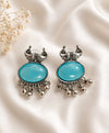 Aqua Blue Peacock Oxidized Silver-Tone Statement Earrings