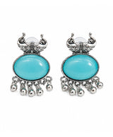Aqua Blue Peacock Oxidized Silver-Tone Statement Earrings