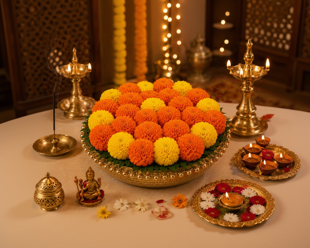 Auspicious Vibes Mixed Marigold Thali Vase