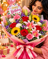 Birthday Color Burst Bouquet – 15 Mixed Flowers