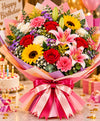Birthday Color Burst Bouquet – 15 Mixed Flowers