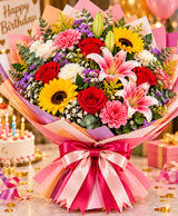 Birthday Color Burst Bouquet – 15 Mixed Flowers