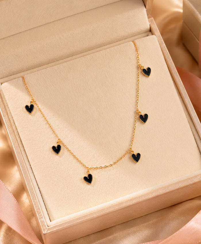 Black Heart Charm Gold-Tone Necklace for Women